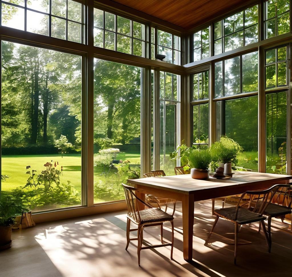 Fixed glazing and sunroom structure with floor to ceiling aluminium frames